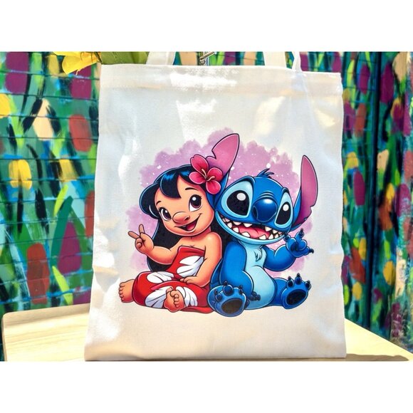 LILO & STITCH Canvas Tote Bag - Handmade With Airbrush Graphic Print - Picture 1 of 7